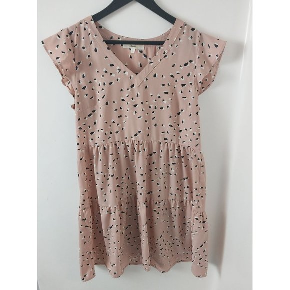 Andree by Unit Pink Tiered Flowy All Over Print Dress Sz Small - Picture 1 of 12